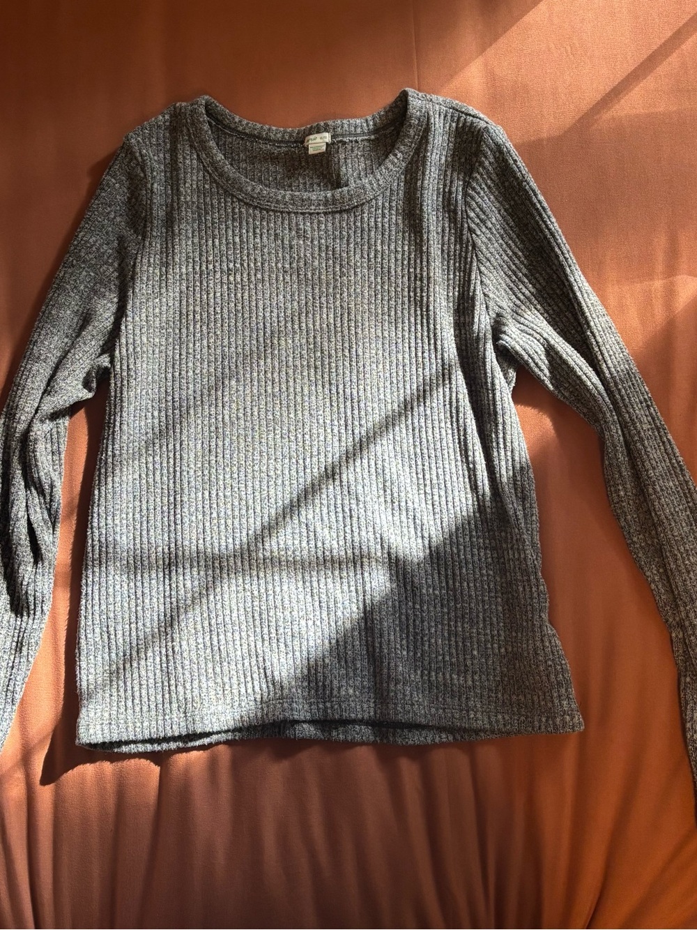 aerie Gray Ribbed Knit Long Sleeve Top